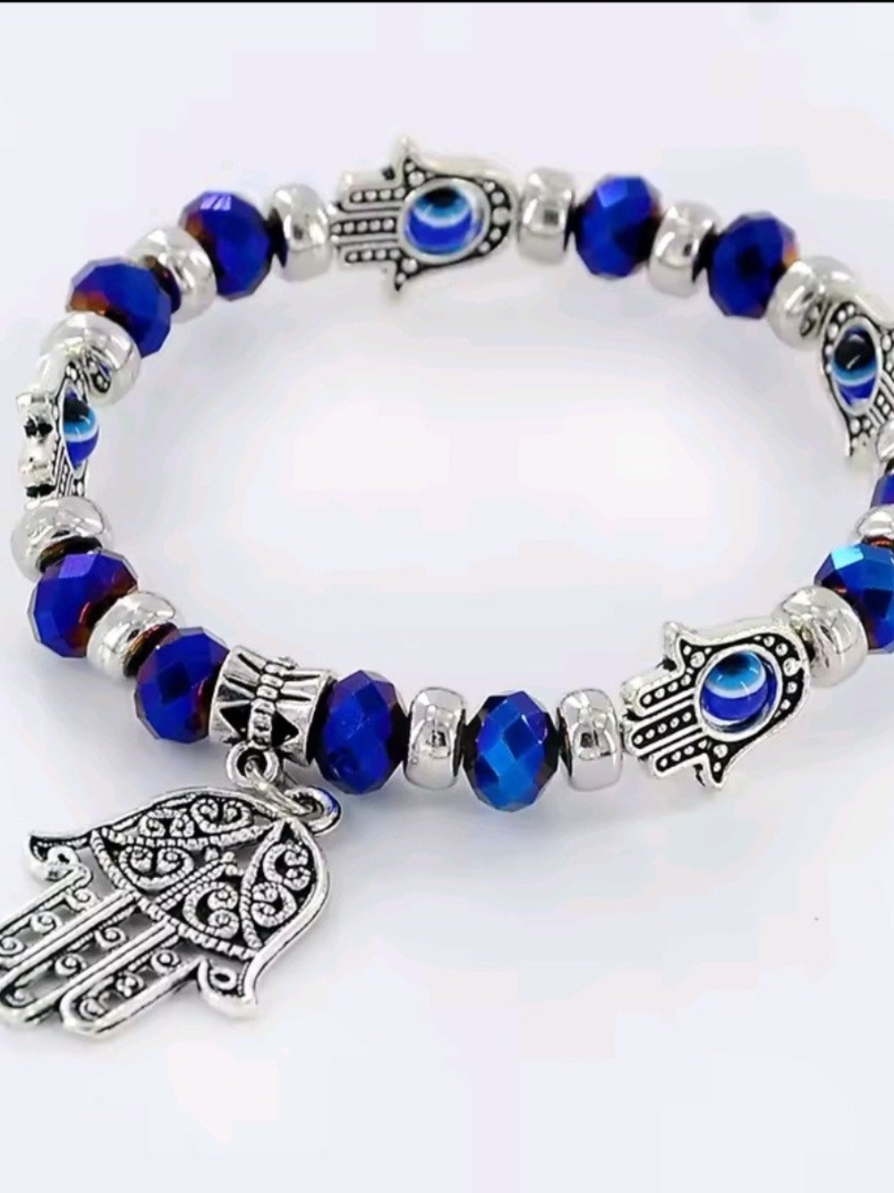 Evil Eye Beaded Bracelet Adjustable Stretch Protection & Blessings Bangle 7"